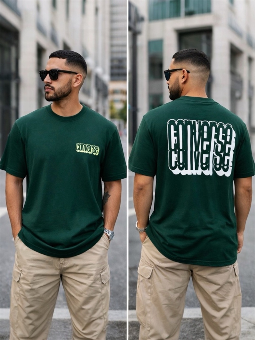 Converse Forest Green Graphic Tee | Bold Logo Back Print | Size M